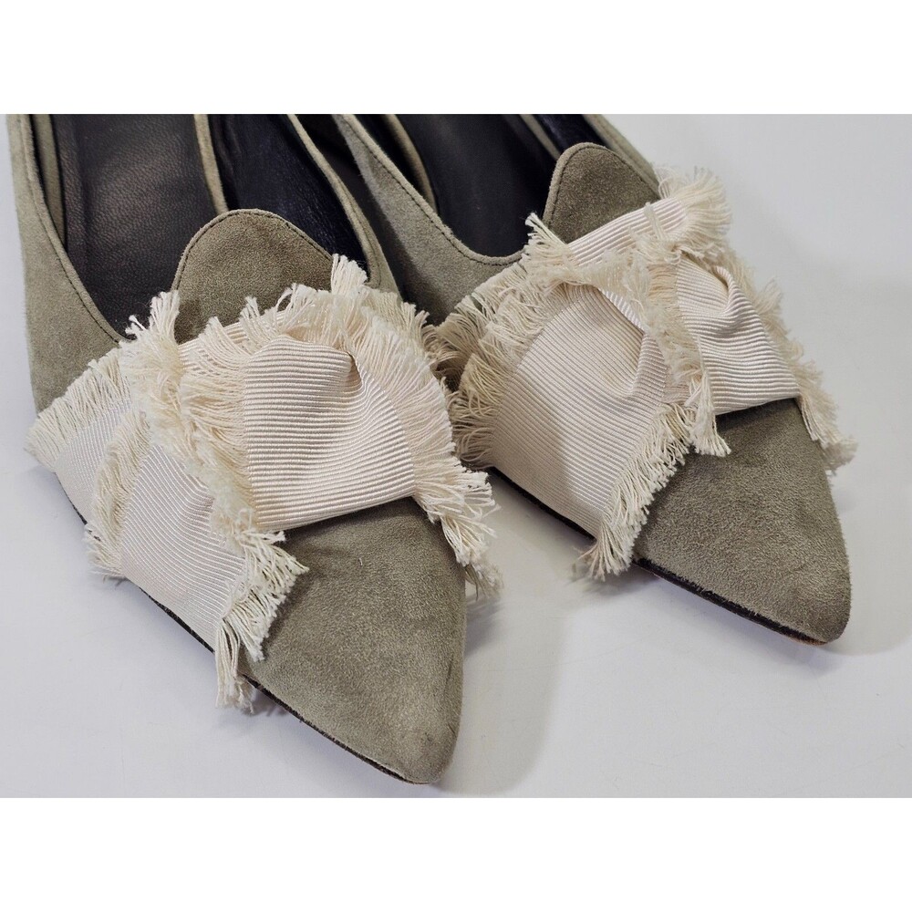 TRA MAD RKE 38 Suede Slip On Mule Wedge Heels Bow Detail Comfort Shoes GUC - Picture 5 of 10